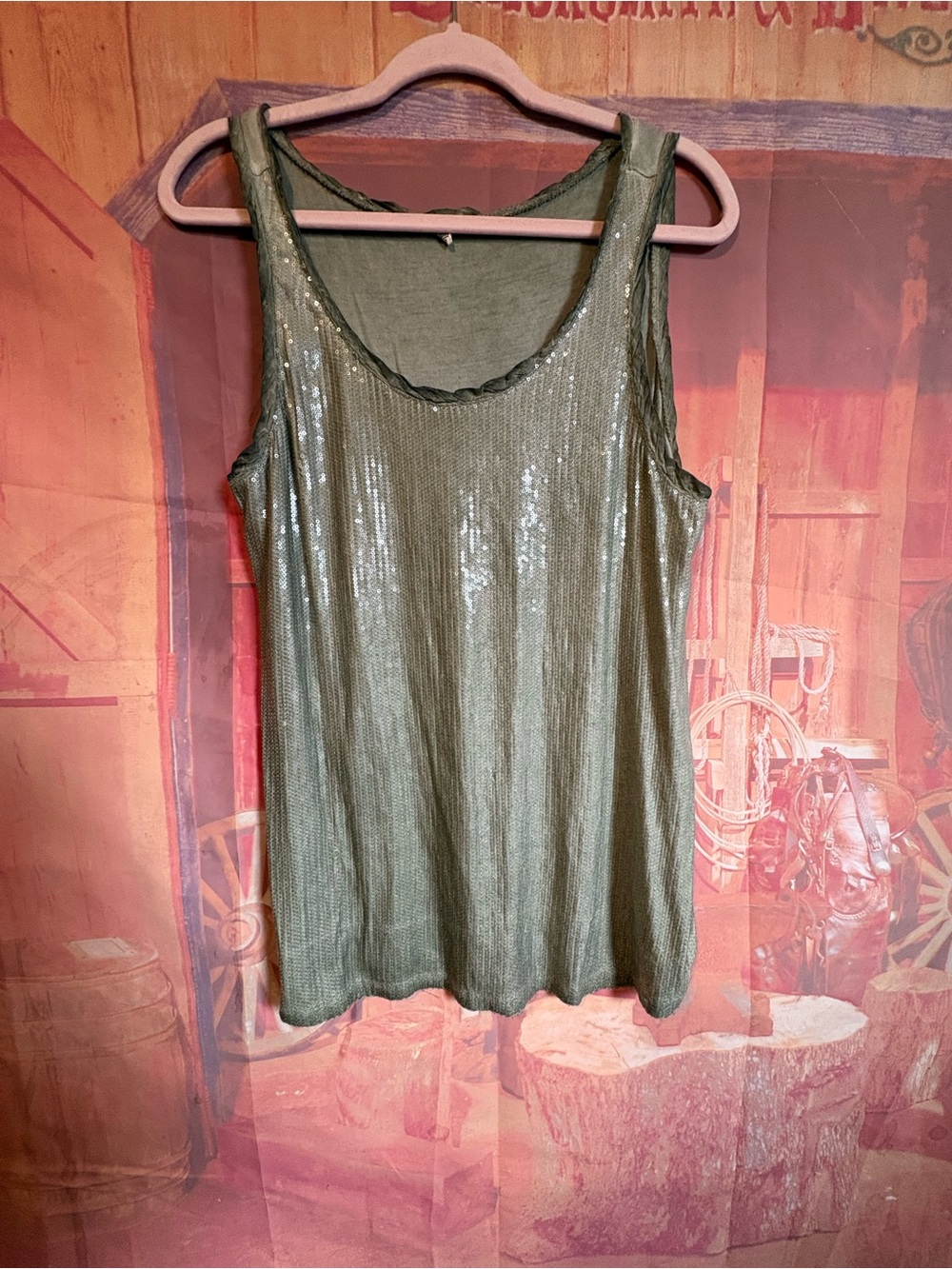 3/$10 Y2K Buffalo David Bitton Olive Green Sequin Tank Top Women’s L